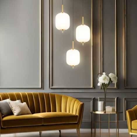Lampe suspendue plafonnier LED en laiton verre opale lampe de salle à manger