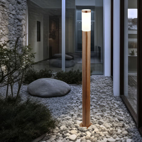 Lampadaire, lampe d'extérieur, lampe de jardin, lampadaire, lampe de chemin, terrasse IP44, acier inoxydable aspect bois, 1x douille E27, DxH 12,7x110 cm