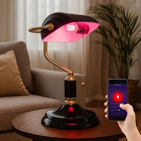 Lampe de banquier LED RGB dimmable avec télécommande lampe de table lampe de lecture or anthracite lampe de bureau lampe de salon, changement de couleur RVB, métal, 8,5W 806lm blanc chaud, LxlxH 26,5x