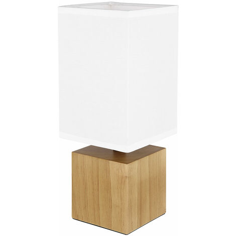 Lampe de table LED dimmable avec télécommande lampe de chevet en bois lampe de table salon lampe de lecture textile blanc, RVB changement de couleur, 4,8W 470lm blanc chaud, LxPxH 12x12x30 cm