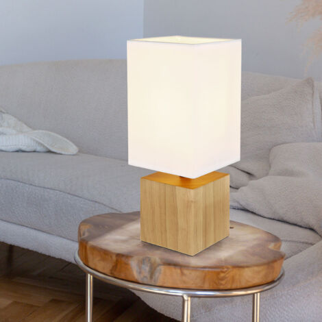 Lampe de table LED dimmable avec télécommande lampe de chevet en bois lampe de table salon lampe de lecture textile blanc, RVB changement de couleur, 4,8W 470lm blanc chaud, LxPxH 12x12x30 cm