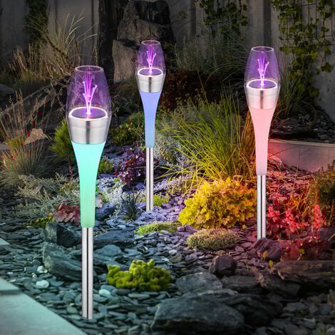 Lampe solaire, lampe solaire, lampe enfichable, lampe de chemin, lampe d'extérieur, lampe de jardin, changement de couleur IP44, acier inoxydable transparent satiné, LED, DxH 6,7x55cm, lot de 3