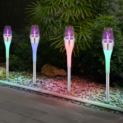 Lampe solaire, lampe solaire, lampe enfichable, lampe de chemin, lampe d'extérieur, lampe de jardin, changement de couleur IP44, acier inoxydable transparent satiné, LED, DxH 6,7x55cm, lot de 3