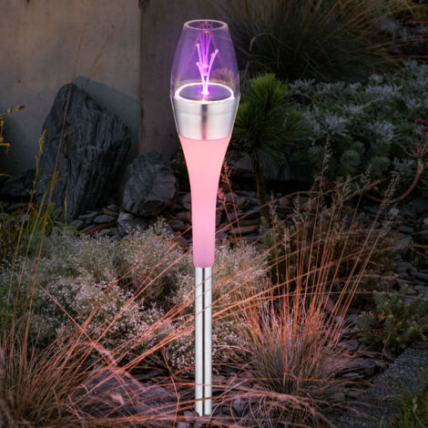 Lampe solaire, lampe solaire, lampe enfichable, lampe de chemin, lampe d'extérieur, lampe de jardin, changement de couleur IP44, acier inoxydable transparent satiné, LED, DxH 6,7x55cm, lot de 3
