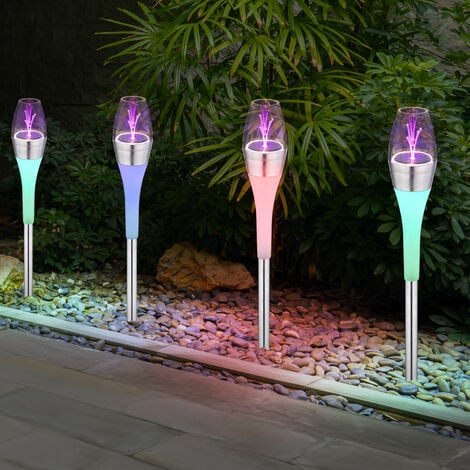 Lampe solaire, lampe solaire, lampe enfichable, lampe de chemin, lampe d'extérieur, lampe de jardin, changement de couleur IP44, acier inoxydable transparent satiné, LED, DxH 6,7x55cm, lot de 4