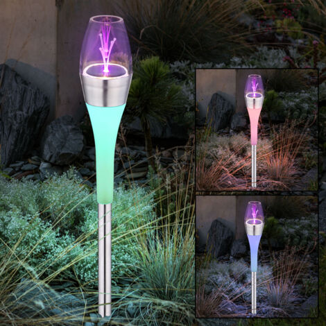 Lampe solaire, lampe solaire, lampe enfichable, lampe de chemin, lampe d'extérieur, lampe de jardin, changement de couleur IP44, acier inoxydable transparent satiné, LED, DxH 6,7x55cm, lot de 4
