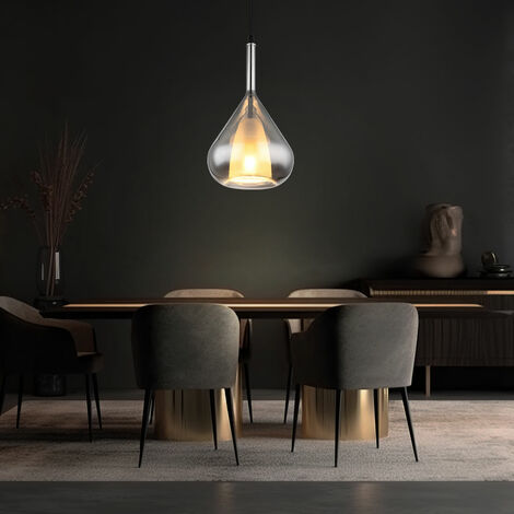 Lampe suspendue lampe de salle à manger lampe de salon, métal noir, verre fumé, E27, H 150 cm