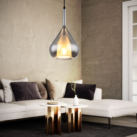 Lampe suspendue lampe de salle à manger lampe de salon, métal noir, verre fumé, E27, H 150 cm