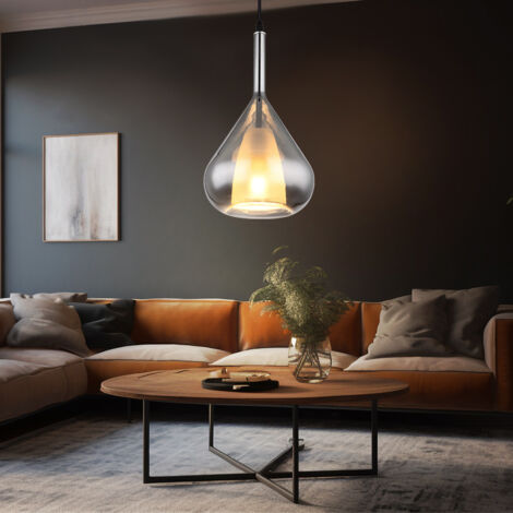 Lampe suspendue lampe de salle à manger lampe de salon, métal noir, verre fumé, E27, H 150 cm