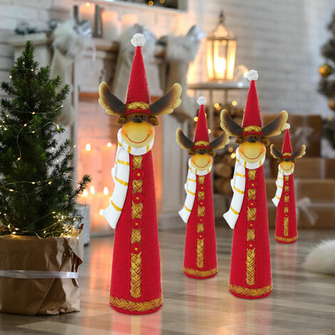 Décoration de Noël renne décoration de Noël renne figurine de l'Avent, rouge blanc or marron, plastique, LxH 3,5x18 cm, lot de 4 (1/5)