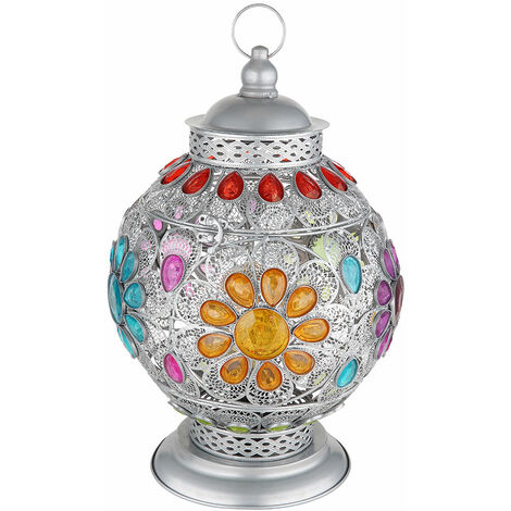 Lampe de table lampe de table lampe de chevet lampe de chambre, métal cristaux acryliques argent oriental, douille E27, DxH 27x39,5cm