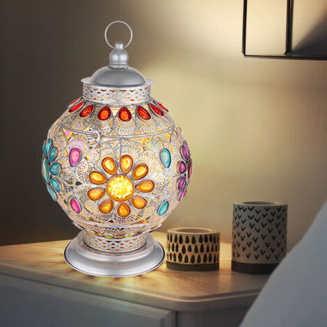 Lampe de table lampe de table lampe de chevet lampe de chambre, métal cristaux acryliques argent oriental, douille E27, DxH 27x39,5cm