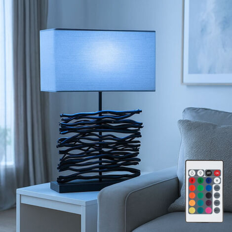 Lampe de table lampe de table lampe d'appoint lampe en bois lampe de salon, bois noir tissu gris, télécommande dimmable, RGB LED 4,8W 470Lm blanc chaud, H 50 cm (1/5)