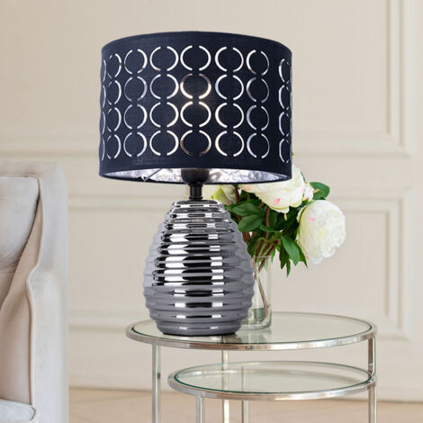 Lampe de table abat-jour gris lampe de chevet chambre abat-jour lampe de table gris, en céramique en chrome avec abat-jour en velours, 1x E27, DxH 25x38 cm