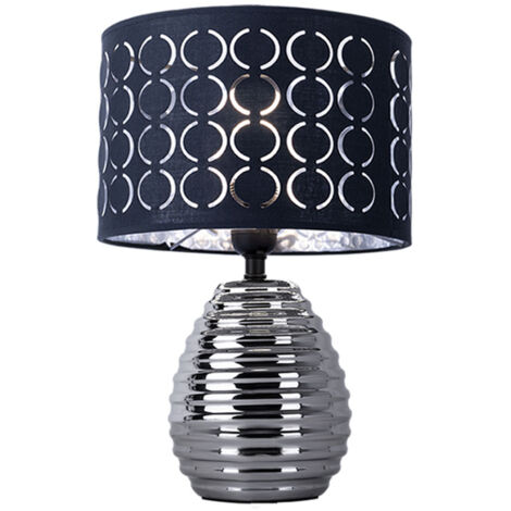 Lampe de table abat-jour gris lampe de chevet chambre abat-jour lampe de table gris, en céramique en chrome avec abat-jour en velours, 1x E27, DxH 25x38 cm