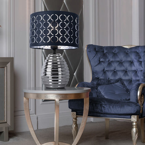 Lampe de table abat-jour gris lampe de chevet chambre abat-jour lampe de table gris, en céramique en chrome avec abat-jour en velours, 1x E27, DxH 25x38 cm