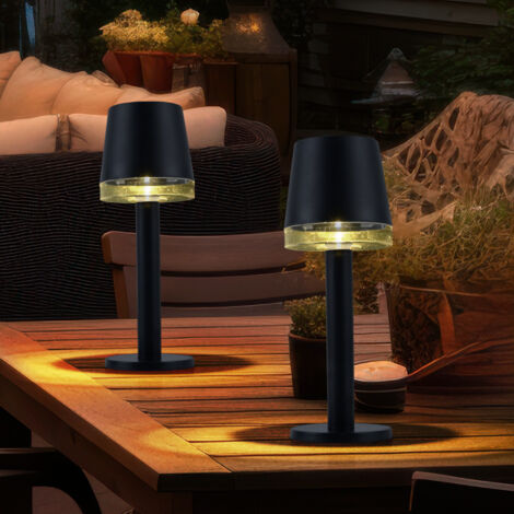 Lampe de table solaire LED, lampe d'extérieur, lampe de terrasse, lampe de jardin, plastique transparent noir, batterie 6-8h IP44, 3000K blanc chaud, lot de 2, H 21,5 cm