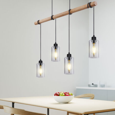 Suspension lampe de salle à manger en bois suspension lampe suspension en bois lampe suspendue table à manger, verre fumé, 4x E27, LxH 98x130 cm, salon