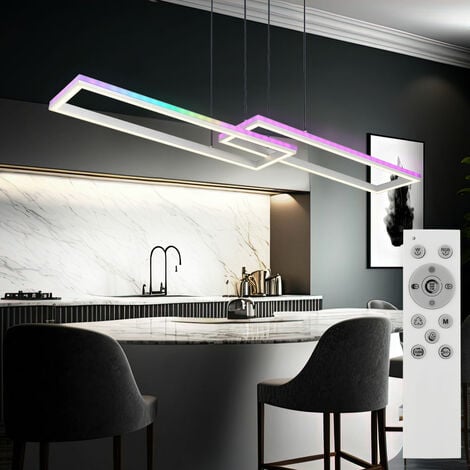 Lampe suspendue lampe de salon lampe suspendue plafonnier lampe de salle à manger, métal plastique argent, télécommande dimmable RGB LED effet arc-en-ciel, 1x 40W 2300Lm 2700-6500K, L 119,5 cm