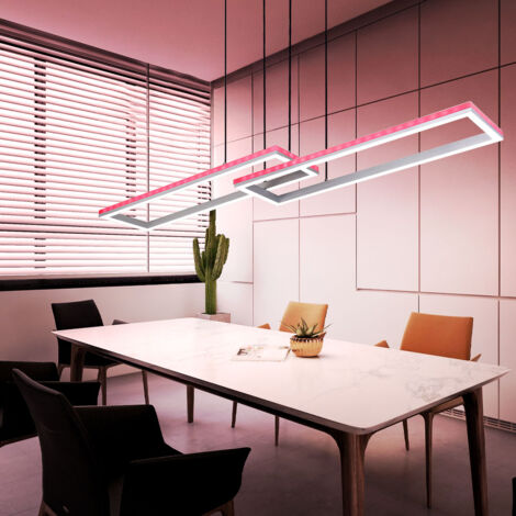 Lampe suspendue lampe de salon lampe suspendue plafonnier lampe de salle à manger, métal plastique argent, télécommande dimmable RGB LED effet arc-en-ciel, 1x 40W 2300Lm 2700-6500K, L 119,5 cm