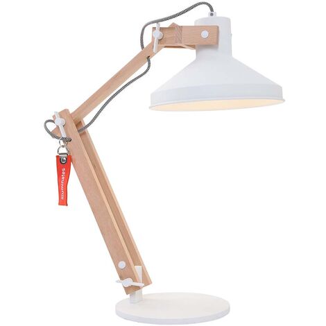 Lampe de table lampe de table lampe en bois spot lampe de bureau réglable marron blanc