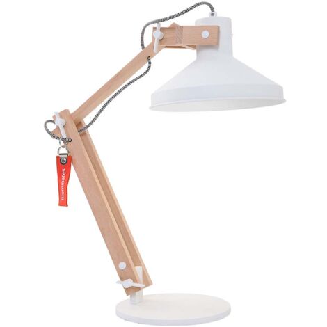 Lampe de table lampe de table lampe en bois spot lampe de bureau réglable marron blanc