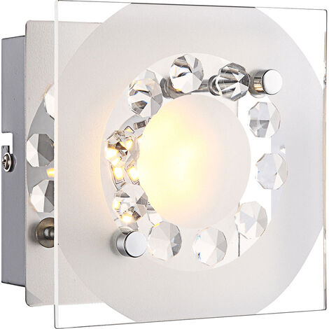 Applique murale applique chambre lampe spot salon, cristal décor cristaux K5, verre chromé clair, 1x LED 4W 320Lm 3100K, HxLxP 9,5x12x12 cm