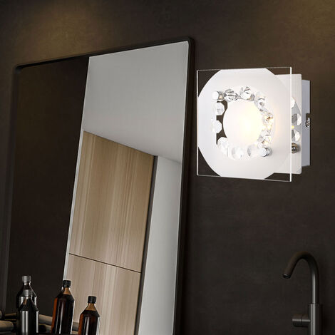 Applique murale applique chambre lampe spot salon, cristal décor cristaux K5, verre chromé clair, 1x LED 4W 320Lm 3100K, HxLxP 9,5x12x12 cm