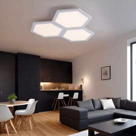 Plafonnier LED plafonnier carré Lampe de chambre 3 flammes, moderne en métal blanc opale, 1x LED 36W 2160Lm 3000K, HxLxP 4,2x52x52cm (1/5)