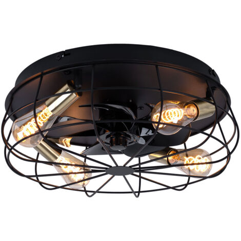 Ventilateur de plafond Lampe de salon Lampe de salle à manger, métal noir, 3 vitesses Télécommande Timer, 4 flammes E27, D 48,5 cm (1/5)
