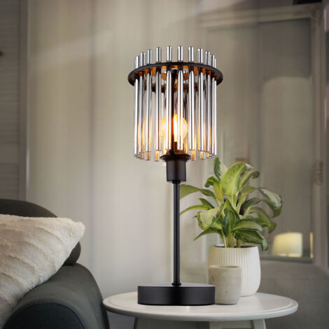 Lampe de table LED Lampe d'appoint Lampe de chambre à coucher Lampe de chevet, métal noir Barres en verre fumé, 1x E14 filament LED blanc chaud, H 37,5 cm