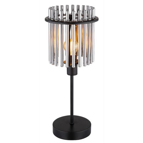 Lampe de table LED Lampe d'appoint Lampe de chambre à coucher Lampe de chevet, métal noir Barres en verre fumé, 1x E14 filament LED blanc chaud, H 37,5 cm