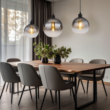 Suspension en verre fumé 3 lampes – Abat-jours en verre noir – Dimensions 95x25x120 cm – Douilles E27 pour éclairage moderne