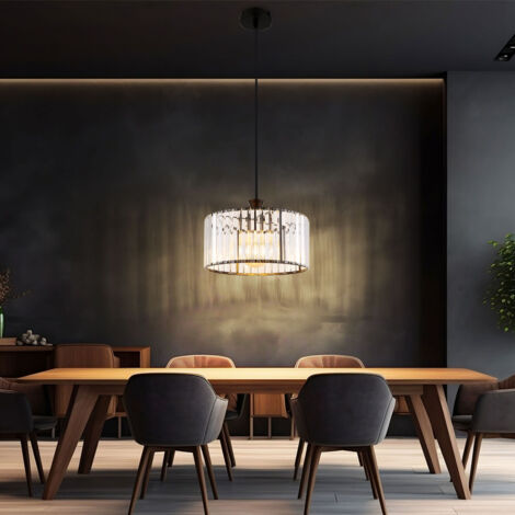 Lampe suspendue plafonnier salle à manger lumière cristaux noirs mats