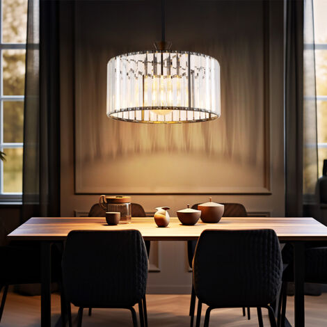 Lampe suspendue plafonnier salle à manger lumière cristaux noirs mats