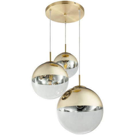 Suspension suspension verre 3 flammes boule de verre couleur or suspension boule de verre lampe de table à manger, métal, 3x douilles E27, DxH 51x120 cm