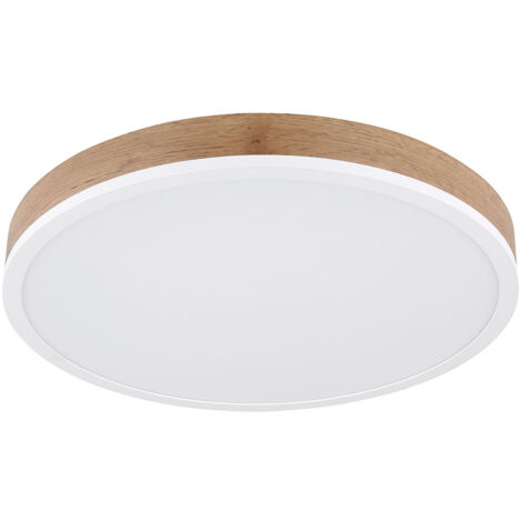 Plafonnier lampe de salon plafonnier lampe de salle à manger lampe de couloir rond, métal blanc plastique opale aspect bois MDF, 1x LED 24W 1800Lm 3000K blanc chaud, D 45 cm