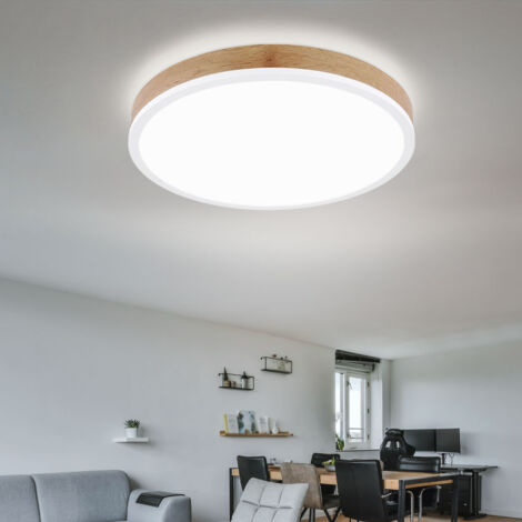 Plafonnier lampe de salon plafonnier lampe de salle à manger lampe de couloir rond, métal blanc plastique opale aspect bois MDF, 1x LED 24W 1800Lm 3000K blanc chaud, D 45 cm