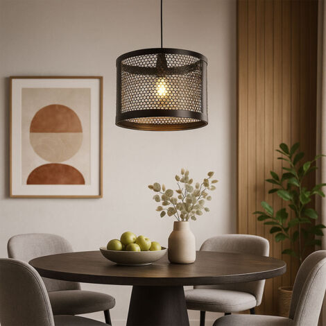 EMKE Lustre suspendu simple rétro, noir, ampoule E27, abat-jour en