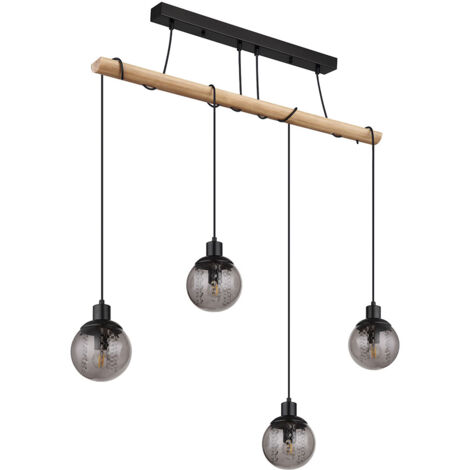 Suspension 4 flammes suspension table à manger lampe en bois lampe de salon en verre à régler, métal plastique, brun noir, 4x douilles E27, LxPxH 95x15x165 cm