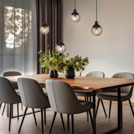 Suspension 4 flammes suspension table à manger lampe en bois lampe de salon en verre à régler, métal plastique, brun noir, 4x douilles E27, LxPxH 95x15x165 cm