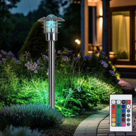 Lampadaire, éclairage extérieur, éclairage d'allée de jardin, lanterne, lampadaire, télécommande dimmable, acier inoxydable, LED RGB 8,5W 806Lm, LxlxH 22x22x80 cm