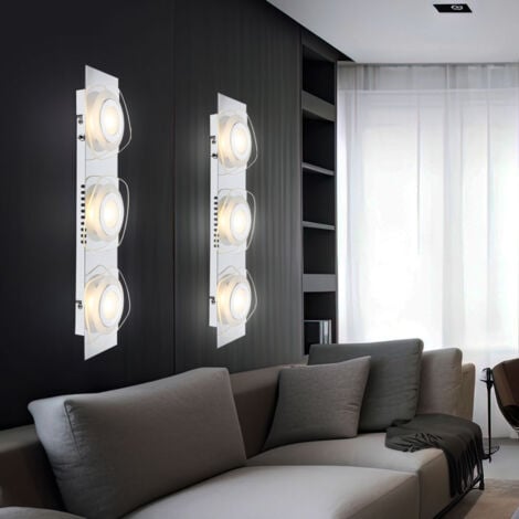 Applique murale Applique murale Lampe spot Lampe de couloir Spot Lampe de couloir Lampe de salon, 3 flammes, verre chrome satiné clair, 3x LED 3W 684Lm blanc chaud, LxPxH 46x14x5cm