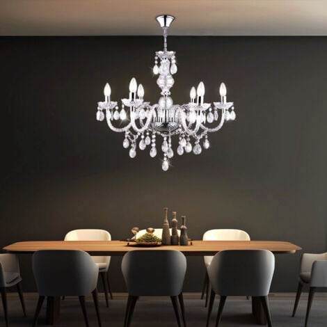 Lustre cristal suspension suspension suspension salle à manger suspension lustre, chrome, 6x E14, DxH 61 x 166 cm