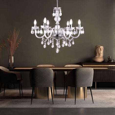 Lustre cristal suspension suspension suspension salle à manger suspension lustre, chrome, 6x E14, DxH 61 x 166 cm
