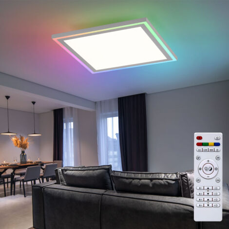 Plafonnier LED panneau en saillie dimmable avec télécommande lampe de salon effet arc-en-ciel plafonnier LED à couleur changeante, 21 W 1600Lm 2700-5000 Kelvin, LxlxH 40x40x5,2 cm