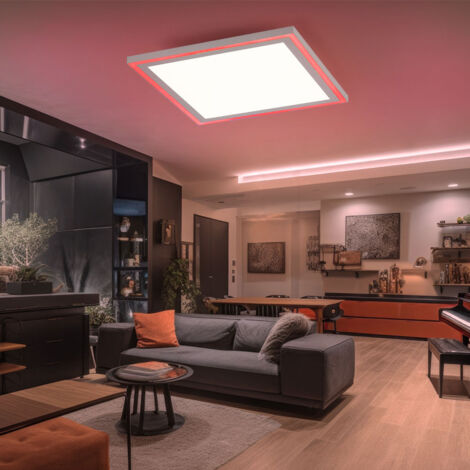 Plafonnier LED panneau en saillie dimmable avec télécommande lampe de salon effet arc-en-ciel plafonnier LED à couleur changeante, 21 W 1600Lm 2700-5000 Kelvin, LxlxH 40x40x5,2 cm