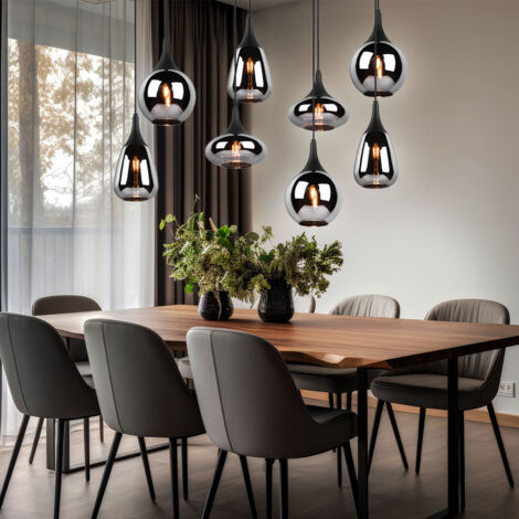 Etc-Shop – Suspension en verre 8 flammes – Abat-jour en verre chromé – Noir mat – Dimensions LxH 115x150 cm – Douilles 8x E14 – Classe IP20 (1/5)