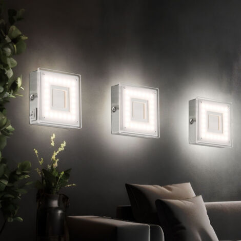 Applique murale en saillie spot intérieur en saillie LED plat carré cuisine LED sous meuble, avec interrupteur, 1x 5 watts 360 lumen blanc chaud, LxH 9 x 3,1 cm, lot de 3
