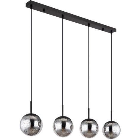 Suspension boule noire suspension table à manger verre fumé suspension rétro verre, effet étoile, 4x douille E27, LxPxH 90x15x120 cm